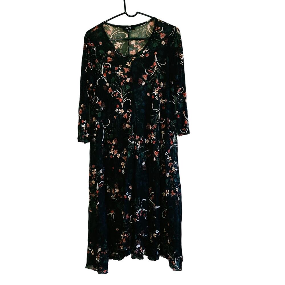 Comfy USA fall floral semi sheer midi dress size medium